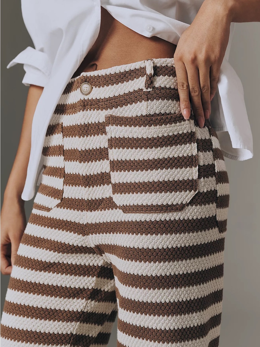 MAEVE BY ANTHROPOLOGIE The Colette Striped Knit Crop Wide-Leg Pants 31 Ivory - Picture 5 of 10